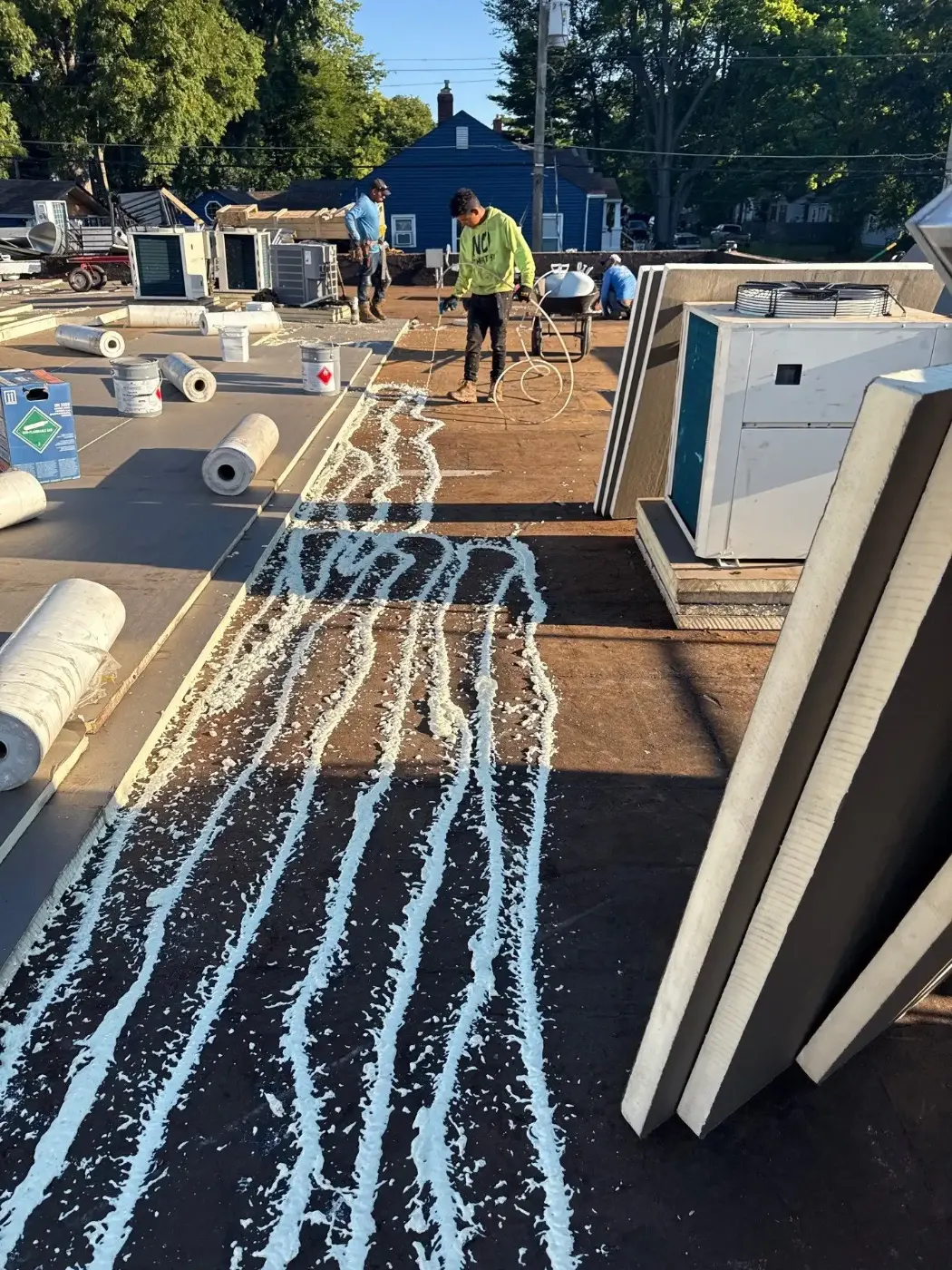 Tarping and dry-in on a Selma commercial roof